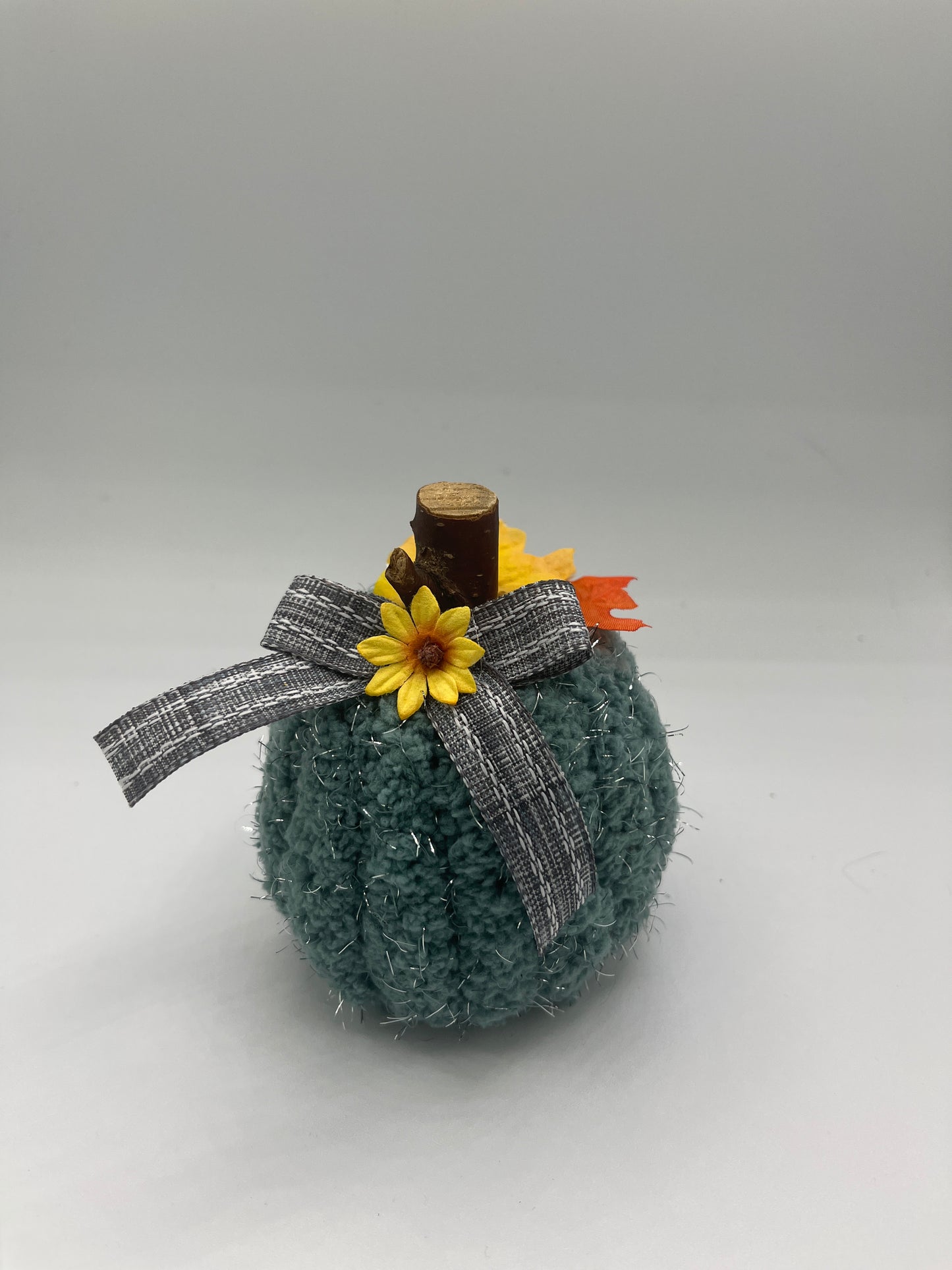 Teal Mini Fluffy yarn pumpkins