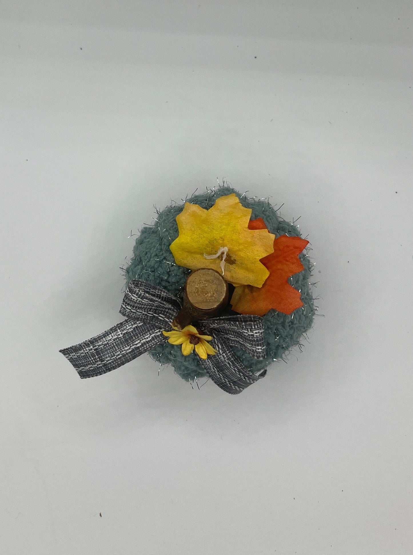 Teal Mini Fluffy yarn pumpkins