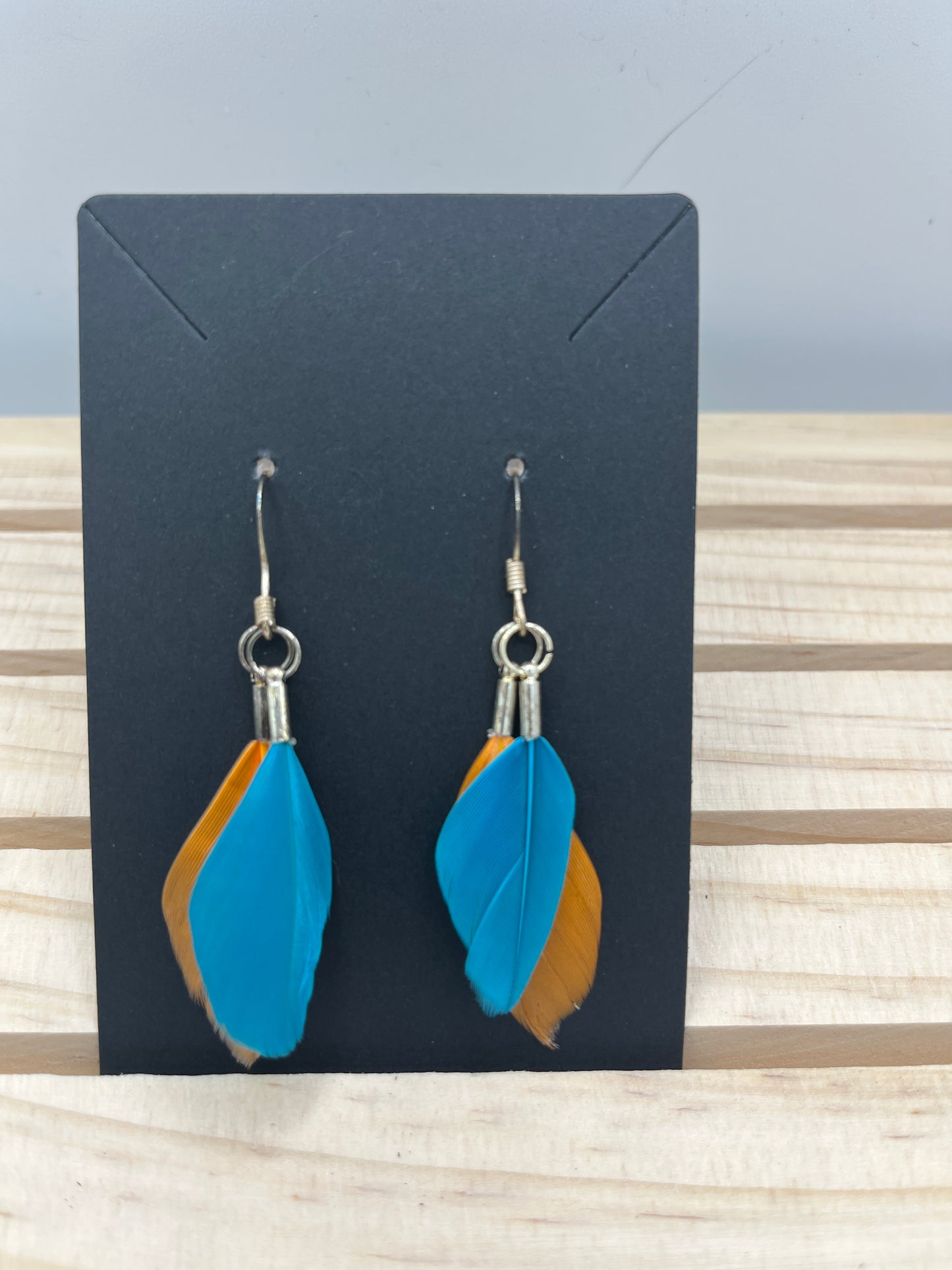 Teal and Orange Feather earrings