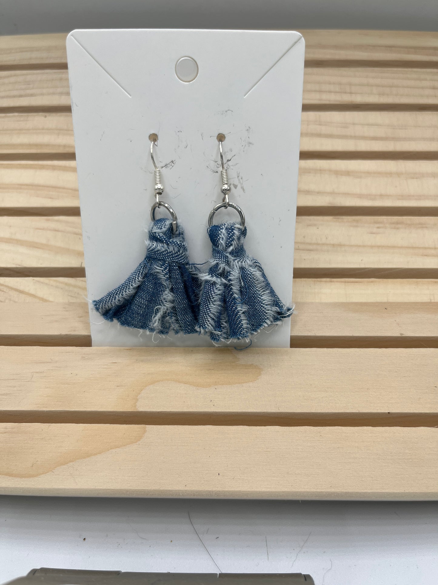 Denim Tassel earrings/ light