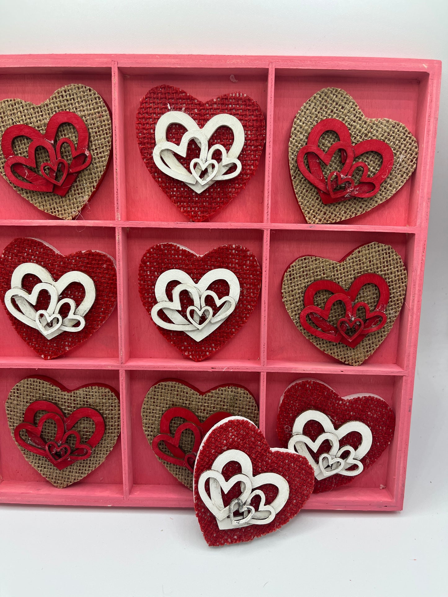 Tic Tac Toe board Burlap hearts