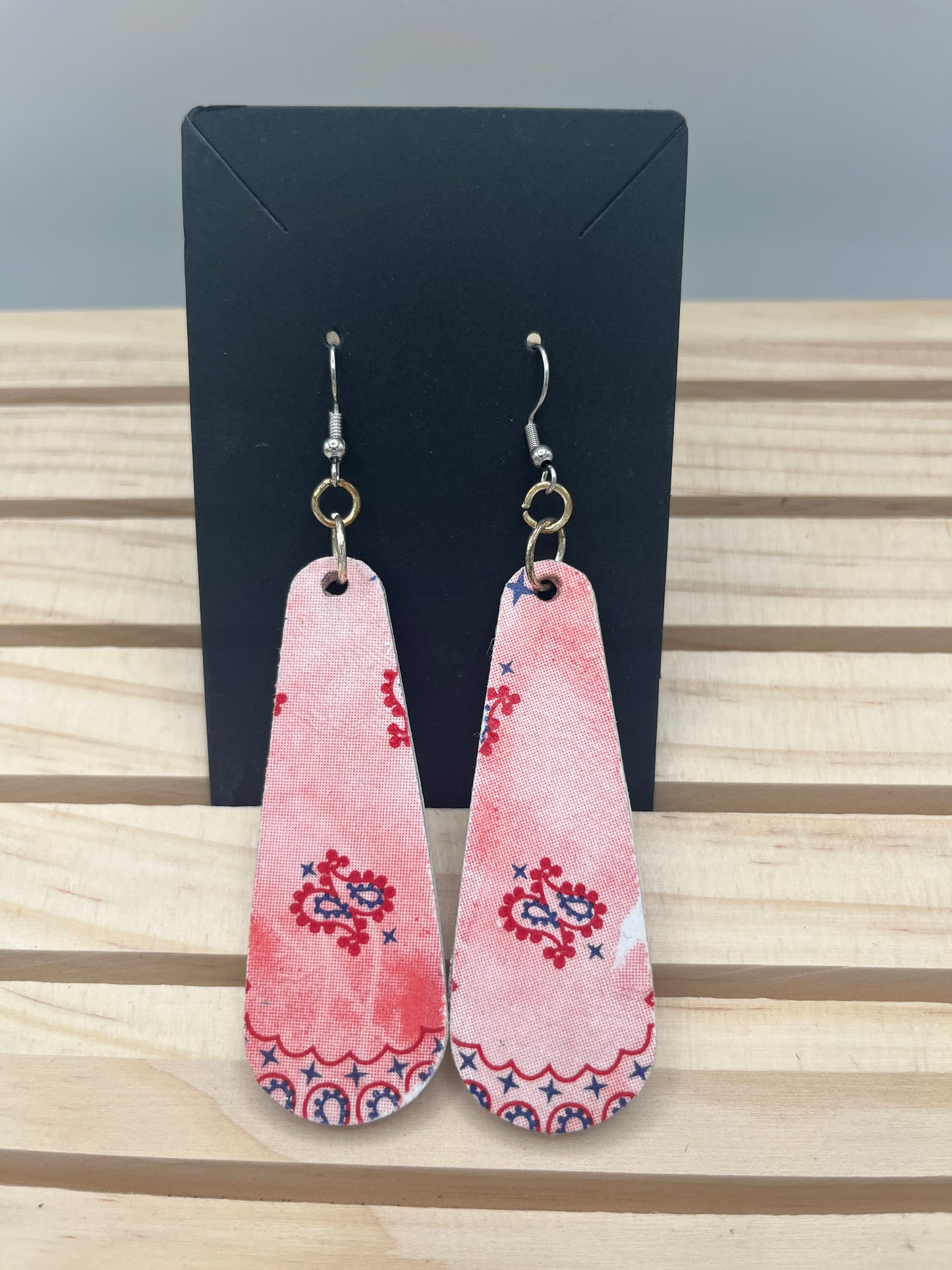 Red paisley long slender teardrop earrings