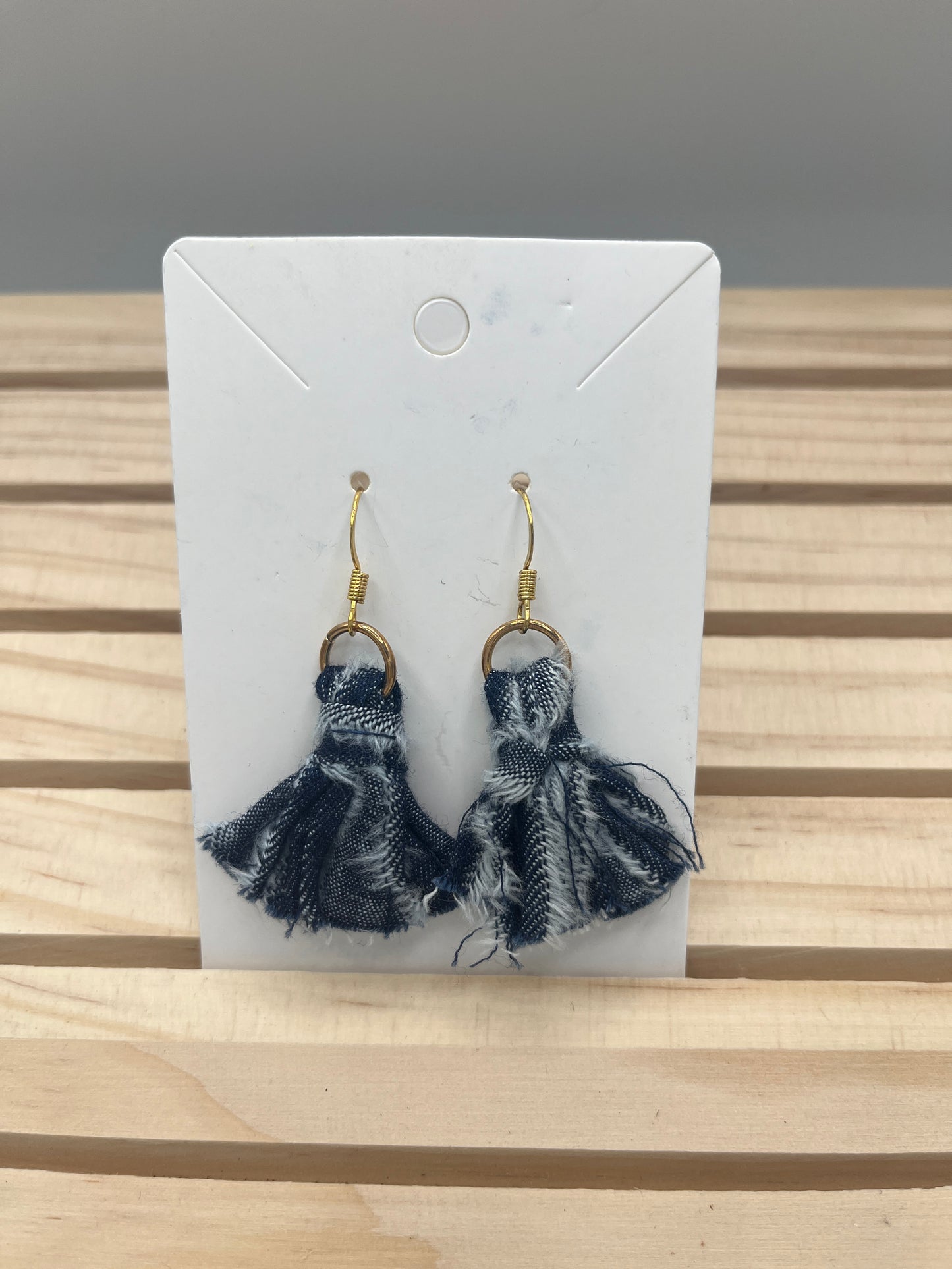 Denim tassel earrings/dark