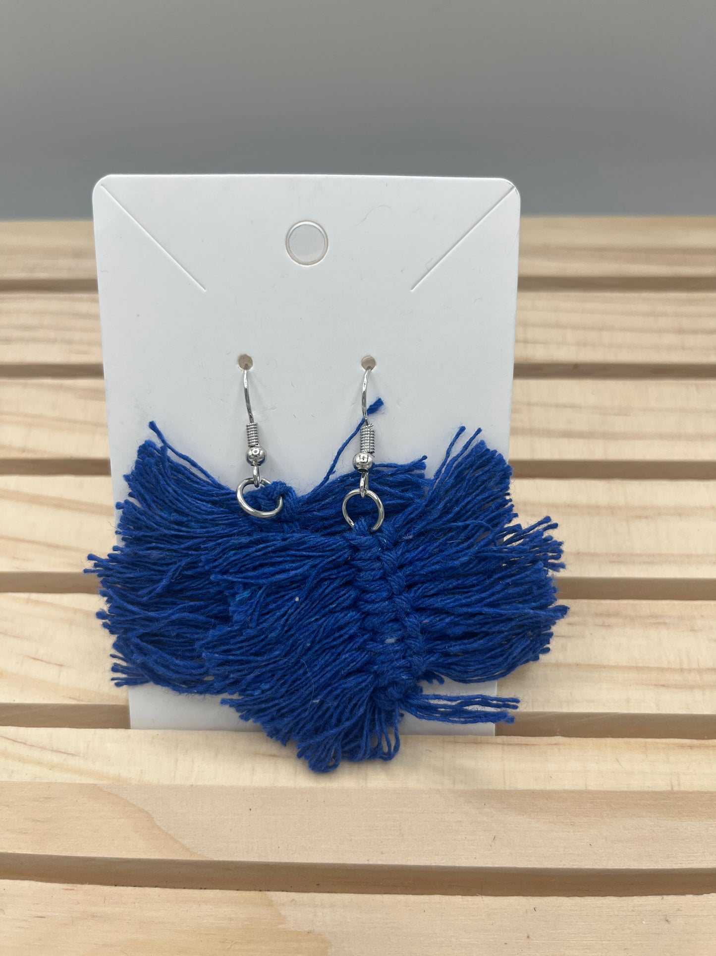 Royal Blue Fringe feather earrings