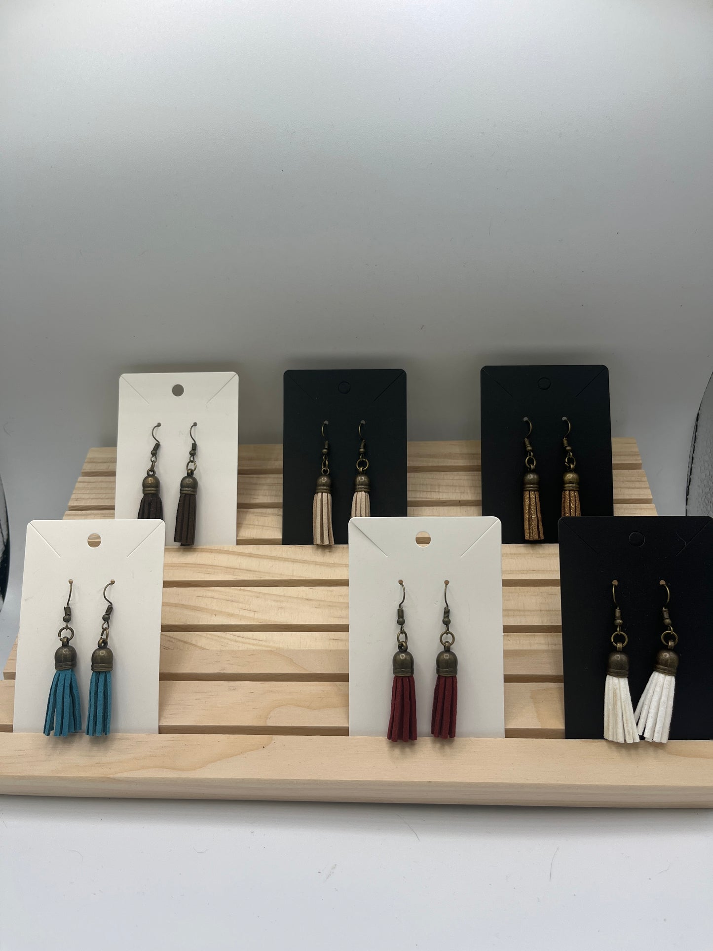 Burgundy leather tassel earrings