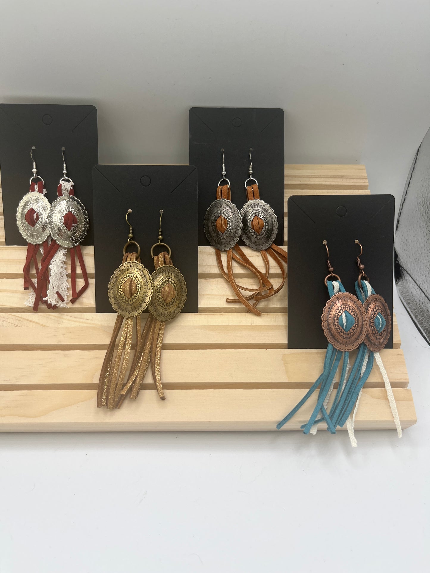 Leather Tan with sparkle Conchos earrings