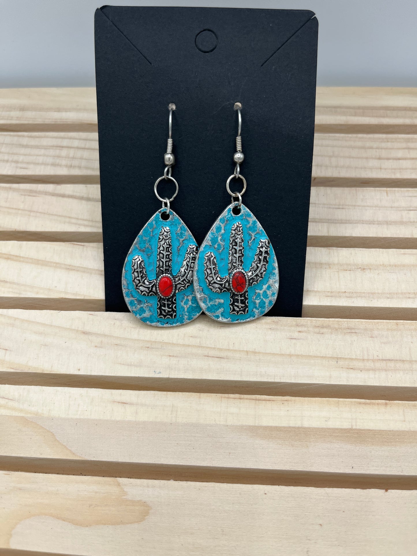 Silver and turquoise Cacti teardrop earrings