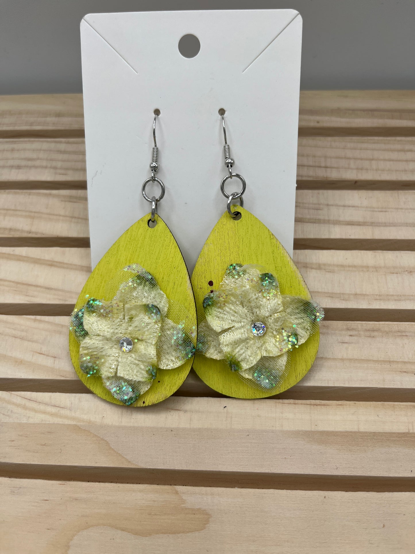 Yellow teardrop 3D floral earrings