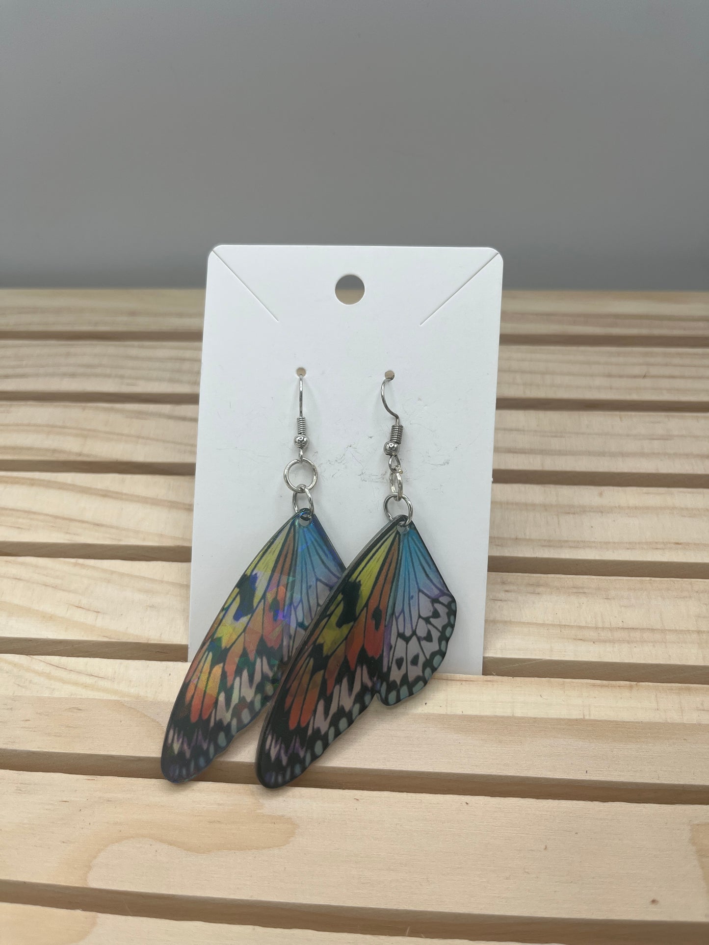 Multi colored large butterfly wing earrings