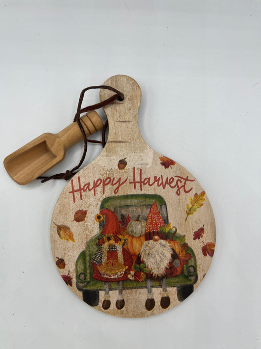 Happy Harvest gnomes round cutting board