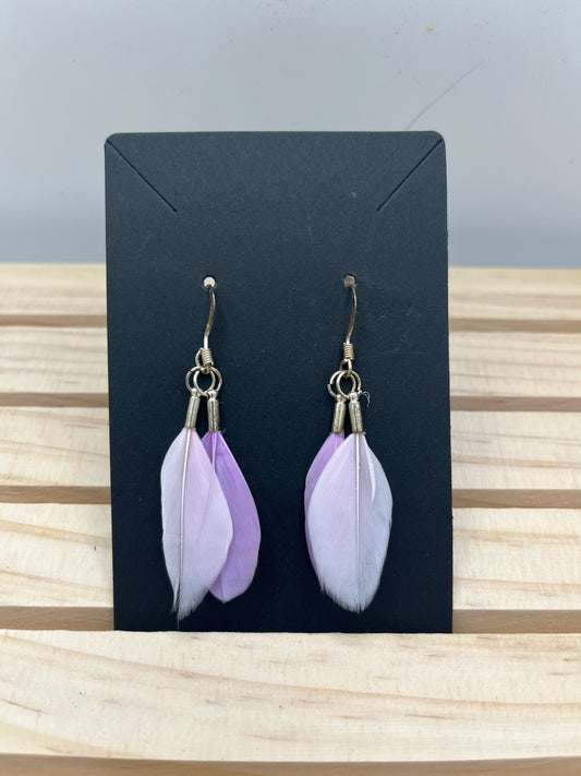 Lavender and white feather earrings