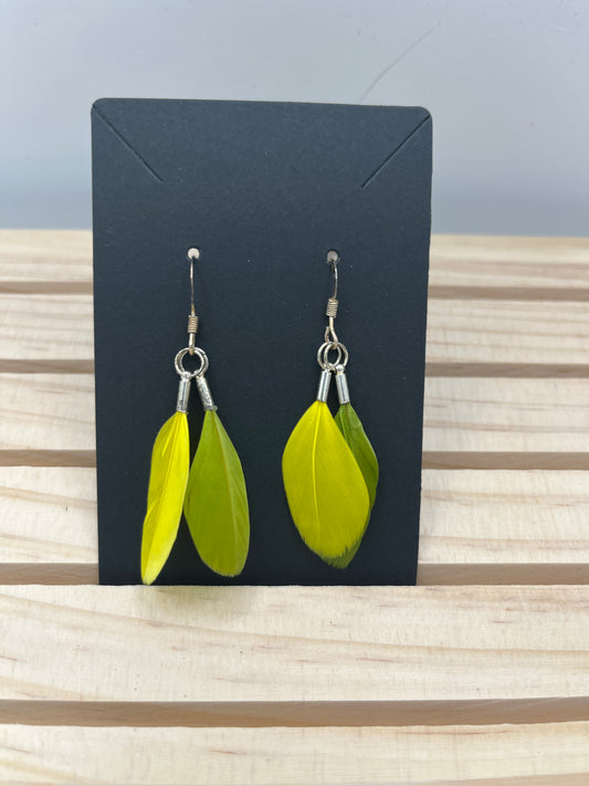 Green and Yellow Feather earrings