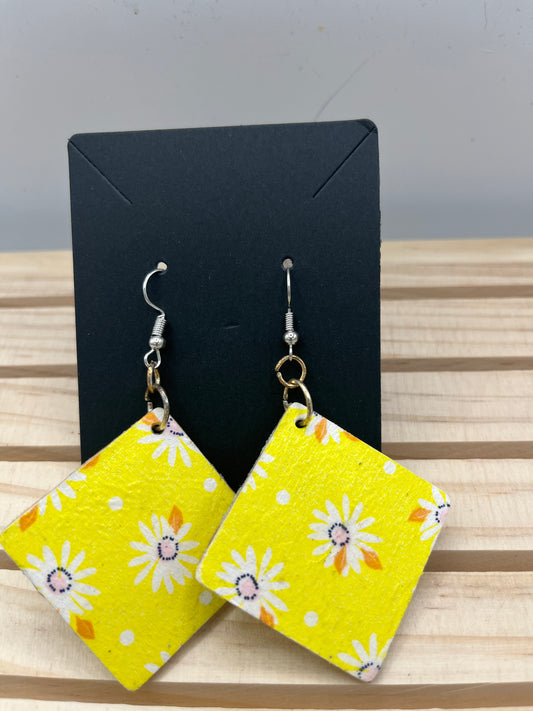 Yellow floral print earrings