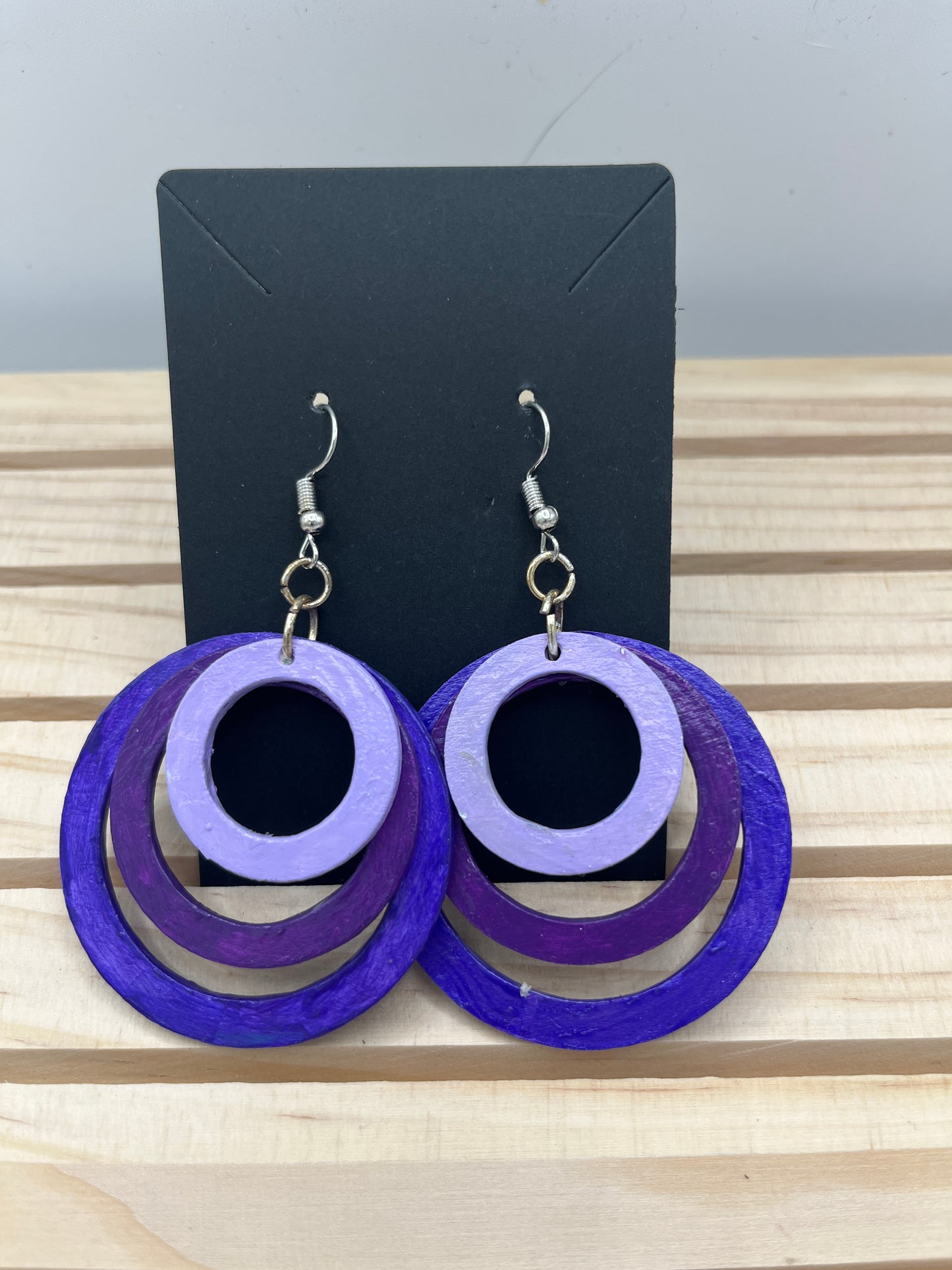 Three tiered purple earrings