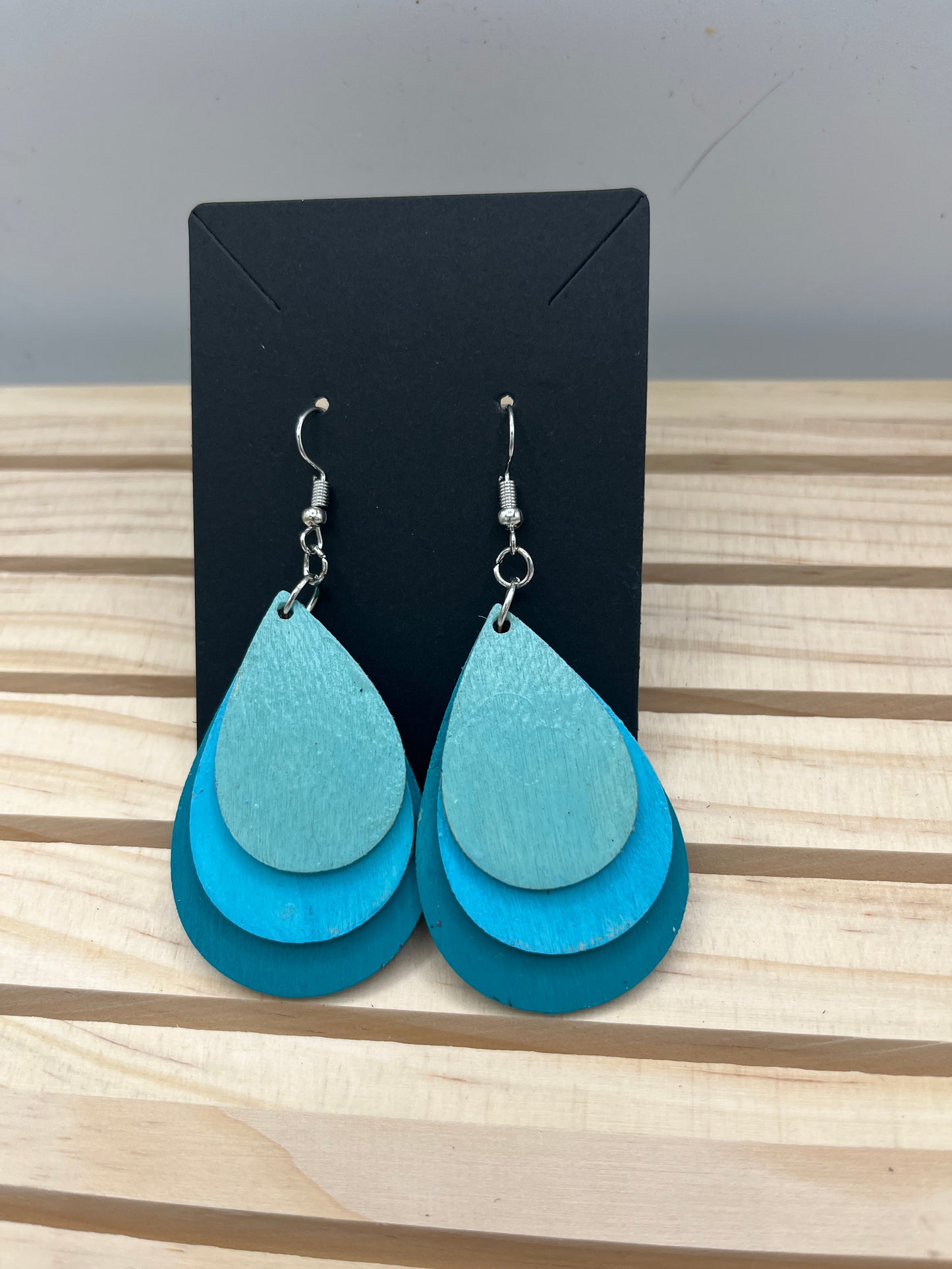 Teal 3 toned teardrop earrings