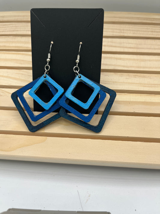 Blue square dangle earrings