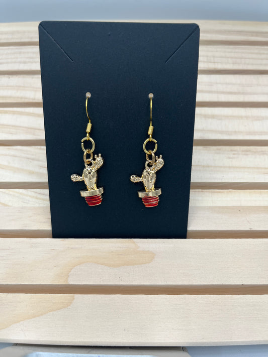 Cacti in a red pot earrings