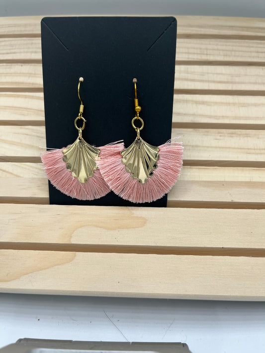 Pink fan earrings