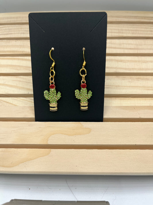 Cacti earrings green cz with black and white pot