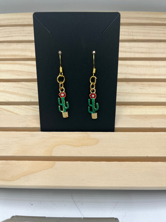 Cacti earrings green w/flower