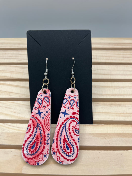 Long teardrop red paisley earrings