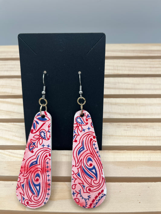 Long oblong red paisley earrings