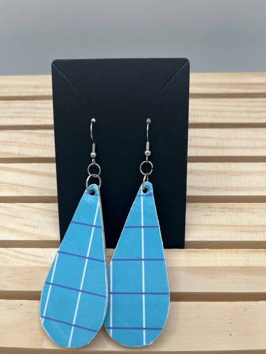 Blue plaid slender teardrop earrings