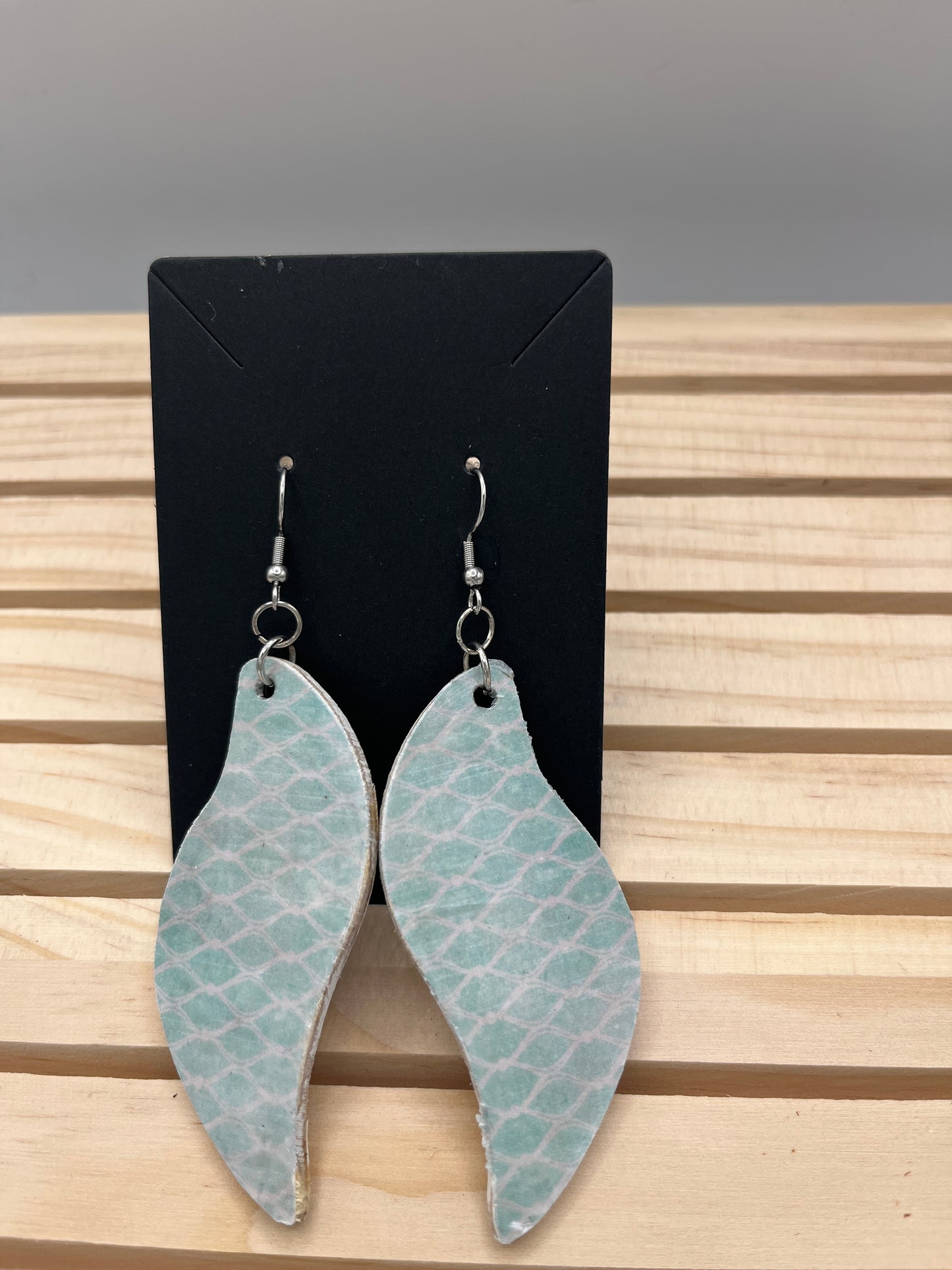 Teal print wave earrings