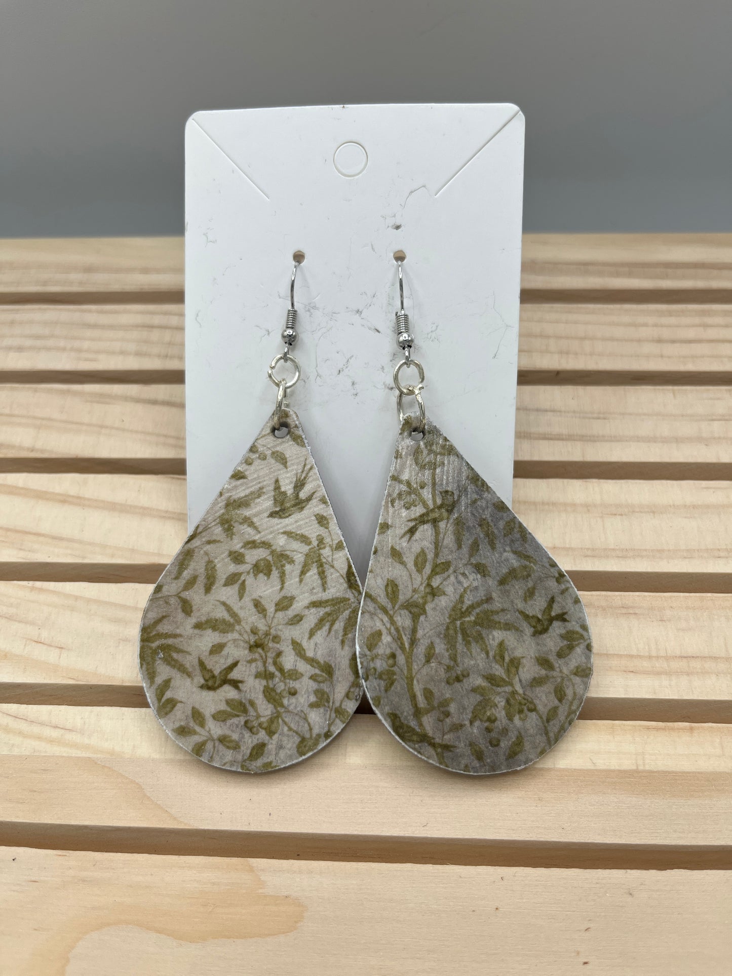 Teardrop Leaves and birds earrings