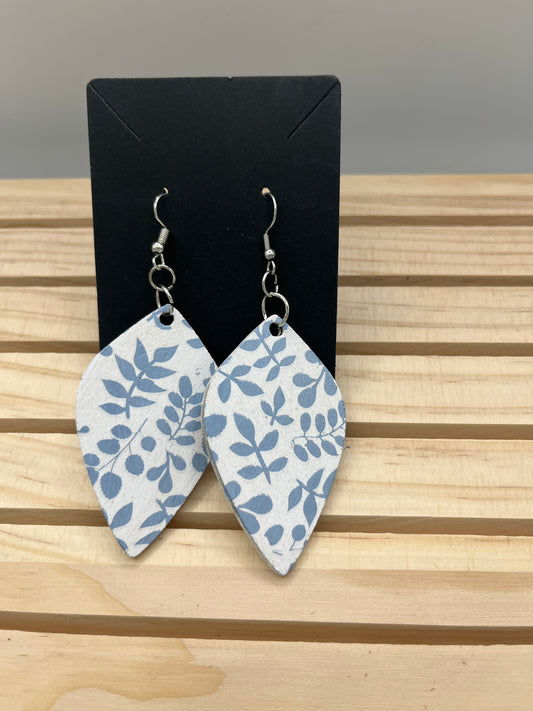 Blue and White leaf shaped earrings