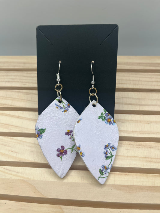 Lavender leaf shaped with violets earrings