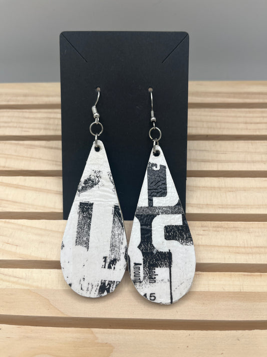 Graffiti black and white with letters earrings