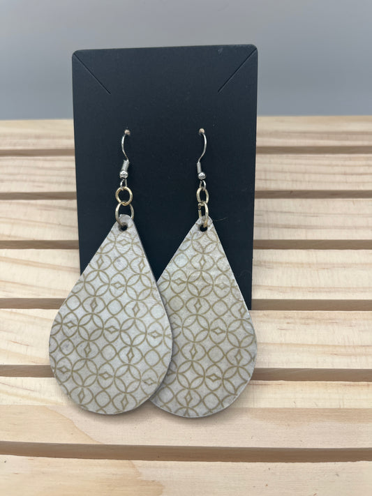 Brown and off white geometric teardrop earrings