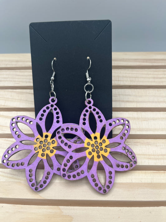 Lavender and yellow floral cutout earrings