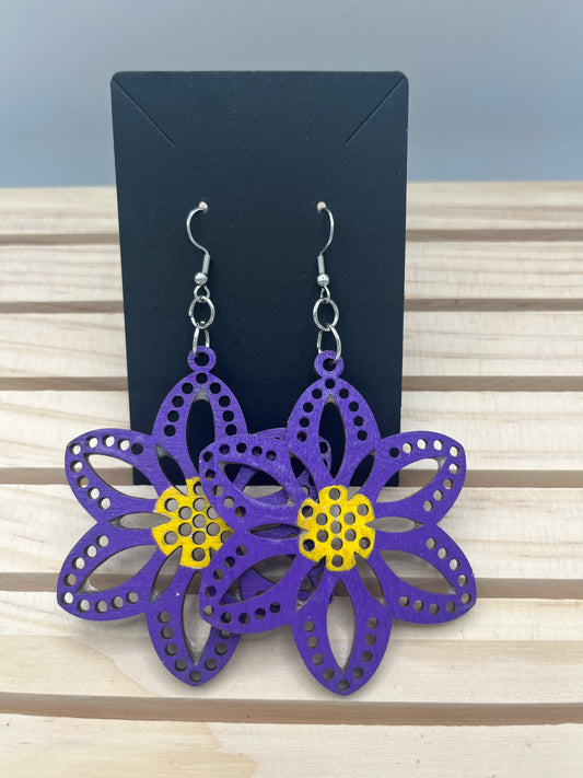 Purple and yellow cutout floral earrings