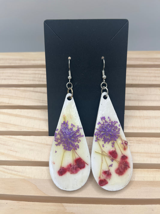 Purple and red dried flower earrings