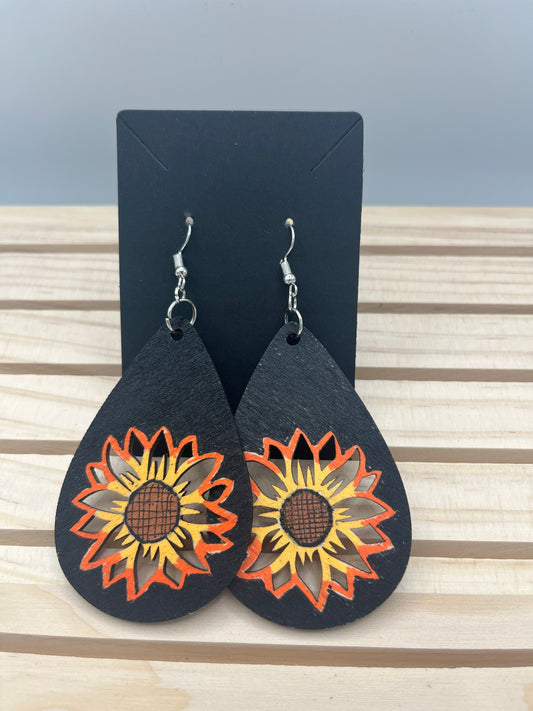 Orange and light orange sunflower earrings