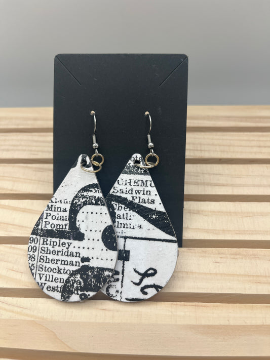 Graffiti print 5 &7 teardrop earrings