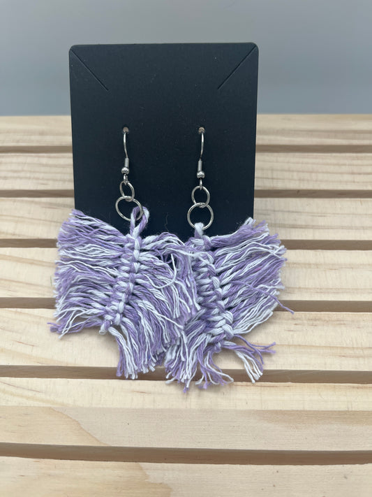 Lavender and white fringe feather earrings