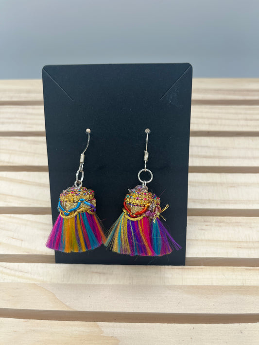 Large multi colored tassel earrings