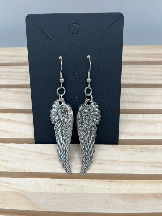 Silver tone Angel wing earrings