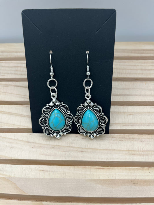 Silver tone and turquoise teardrop earring