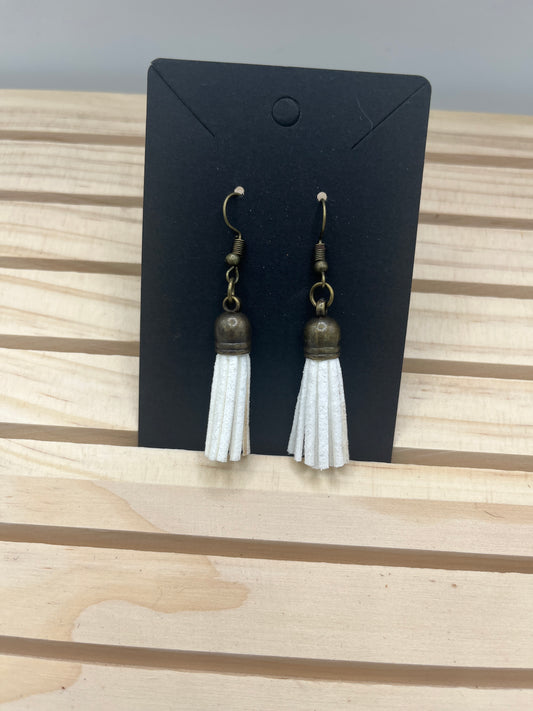 White leather tassel earrings