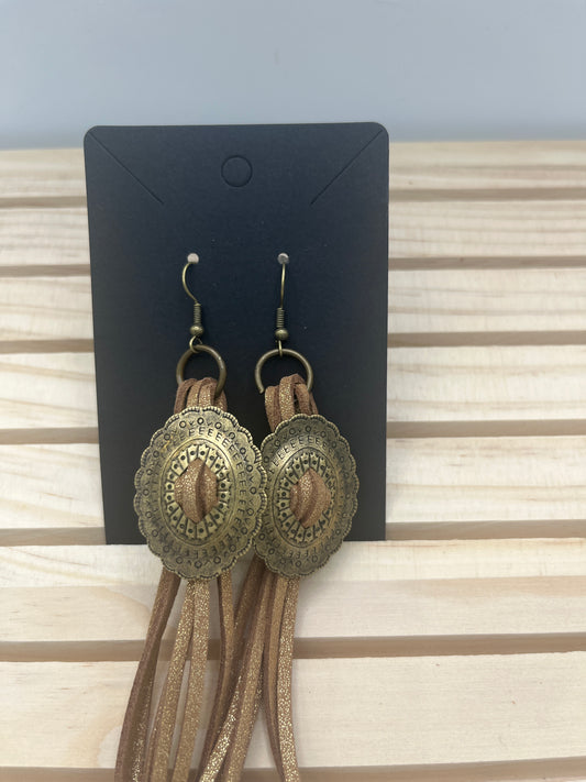 Leather Tan with sparkle Conchos earrings