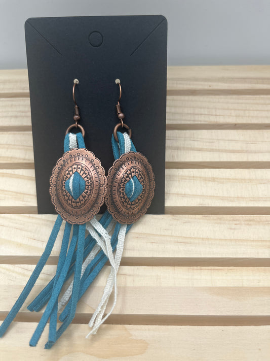 leather conchos teal and lace earrings