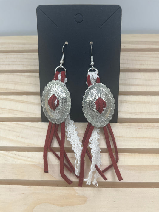Burgundy and Lace Conchos earrings
