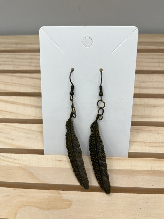 Brass curved feather earrings