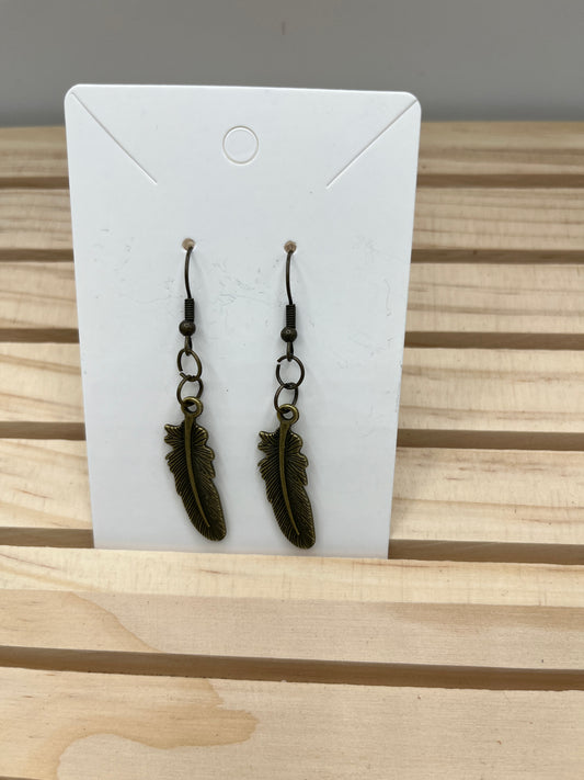 Small Brass curved feather earrings