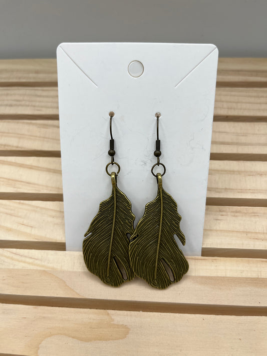 Wide Brass feather earrings