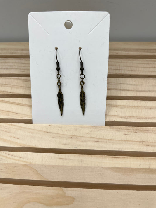 Brass slender feather earrings